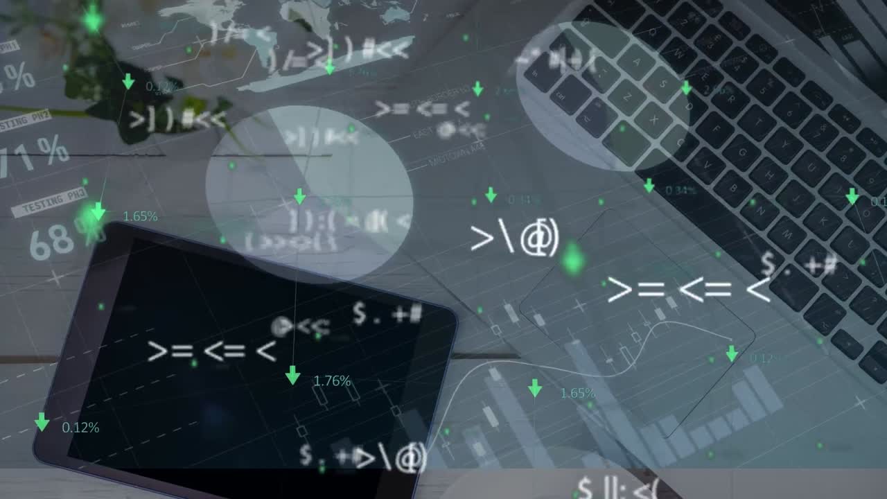 노트북으로 사무실에서 금융 데이터 처리의 애니메이션