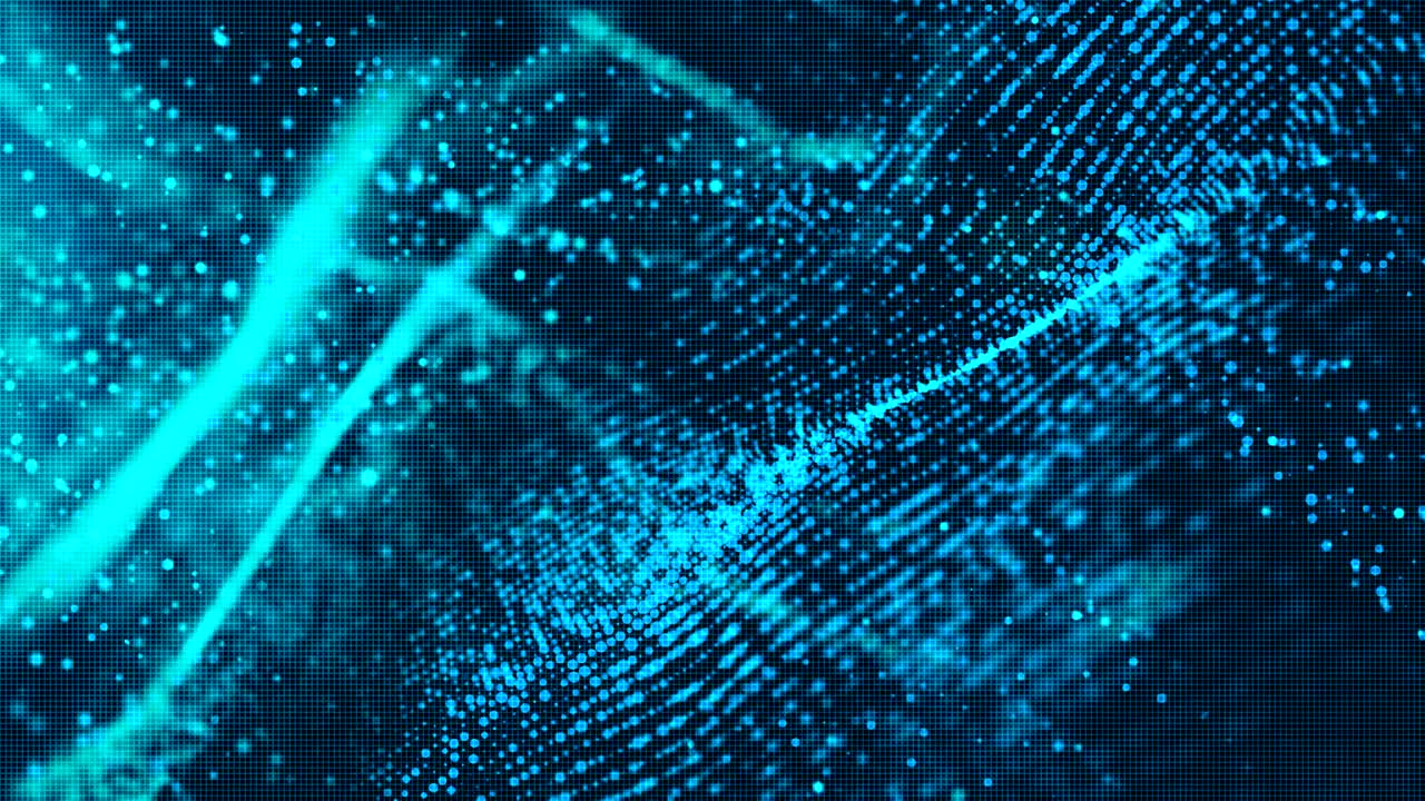 Blue digital particles wave and grid motion abstract environment background