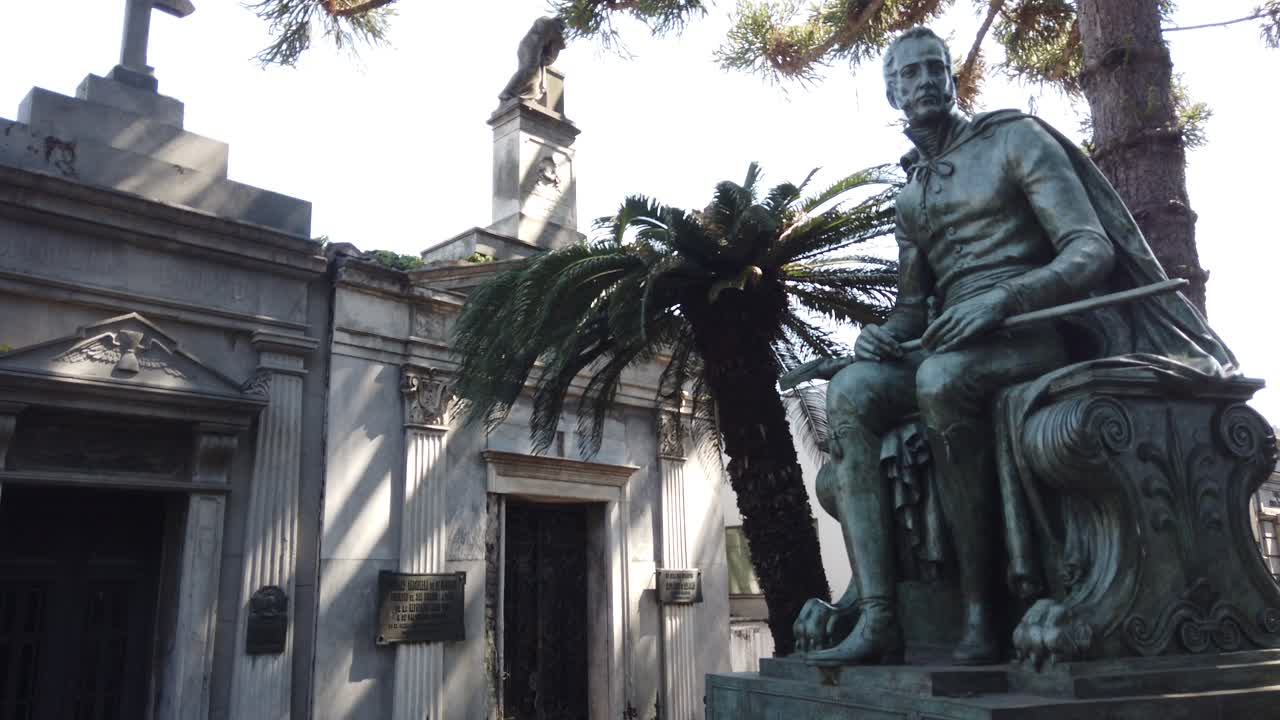 Statues and Mausoleums Panning View at La Recoleta Cemetery of Argentina 4K