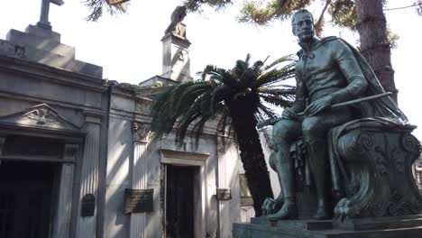 statues and mausoleums panning view at la recoleta cemetery of argentina 4k