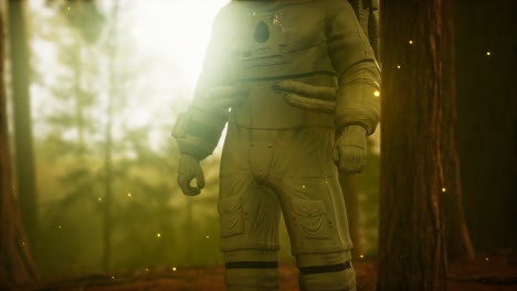 lonely astronaut in dark forest