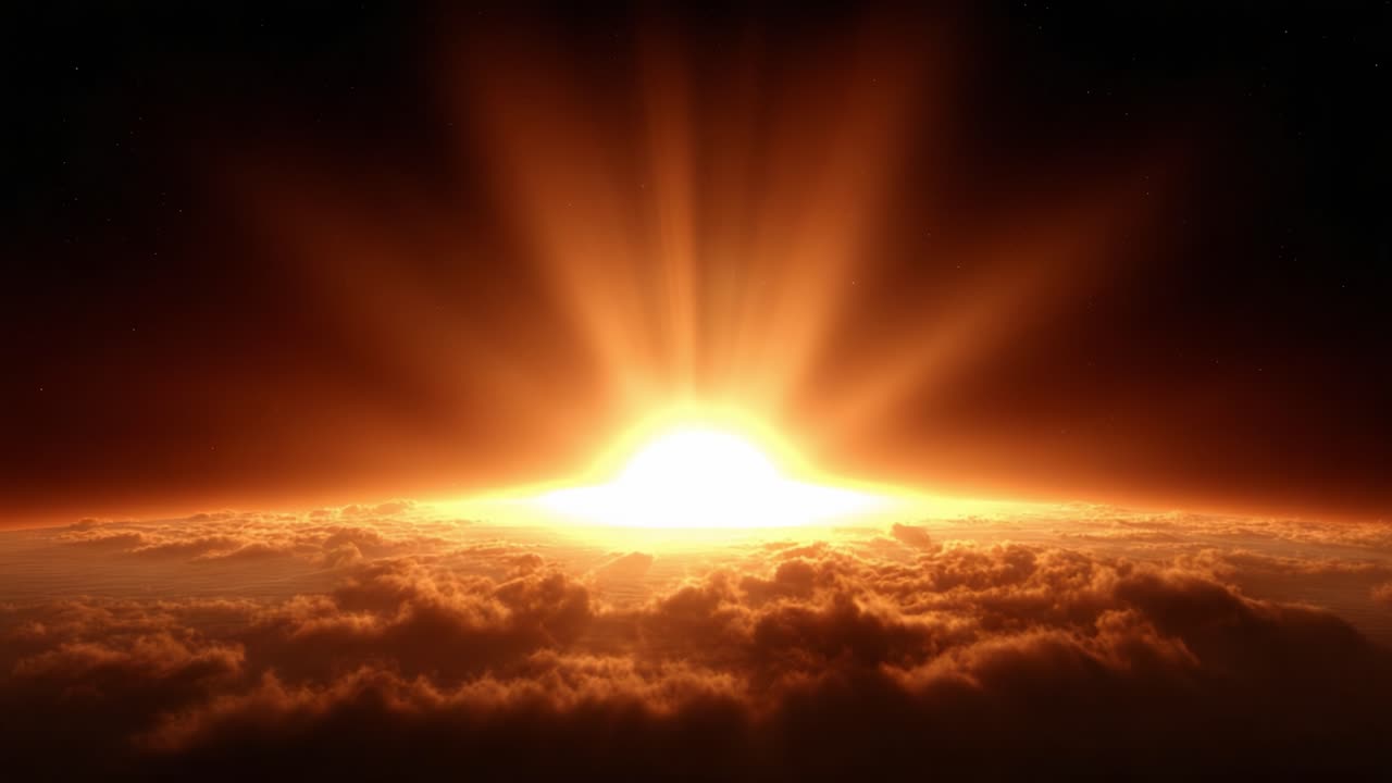 Breathtaking Sunrise Over the Horizon with Golden Rays Illuminating the Clouds, Creating a Stunning Display of Astronomical Beauty and Natural Wonder