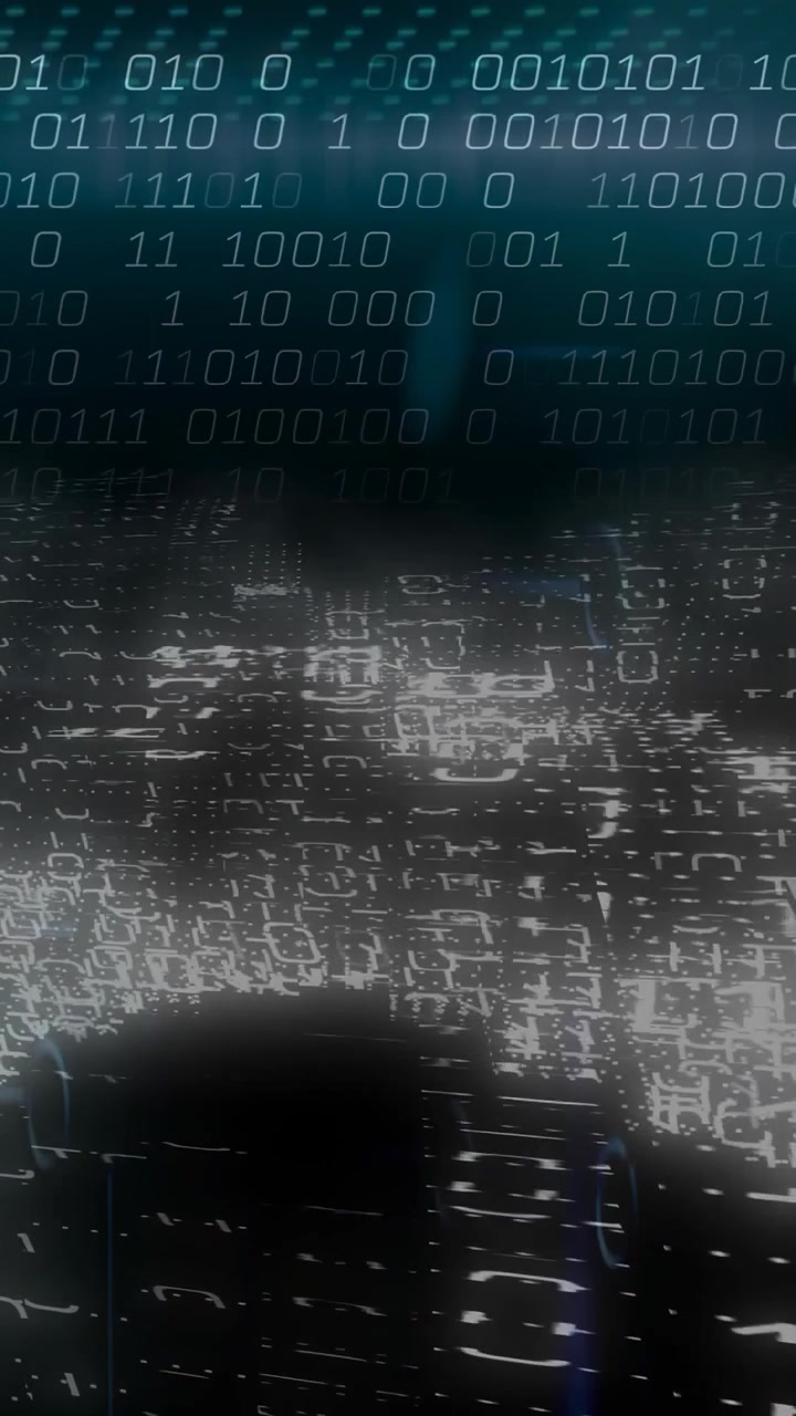 Vertical video: Teal band rising top causing matrix dots waving, grouping, lighting to show flow