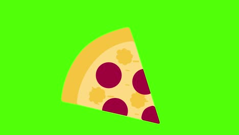 animation of a piece of pizza on a green screen background