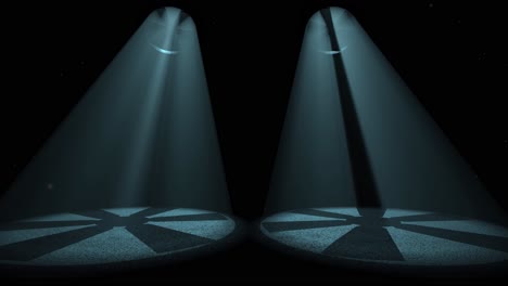 large fans on the ceiling cast shadows on the floor of a dark room, with volumetric light beams passing through the fans inside the dark room, 3d animation