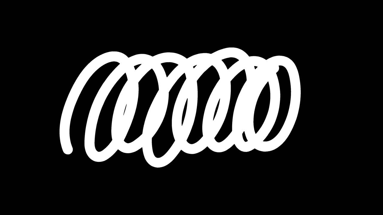 White Spiral Line Drawing and Erasing Animation on Black Background