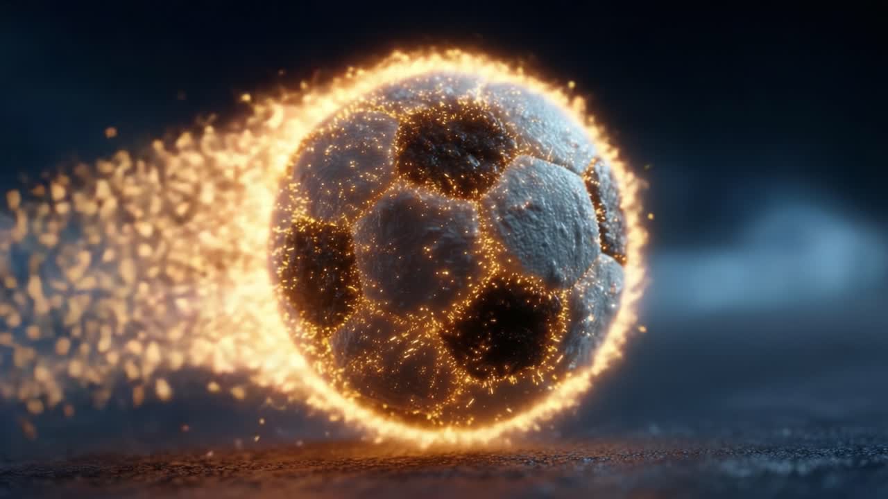 A stunning visual of a dynamic soccer ball enveloped in a mesmerizing trail of sparks, capturing the exhilarating motion of the game in a captivating display of energy