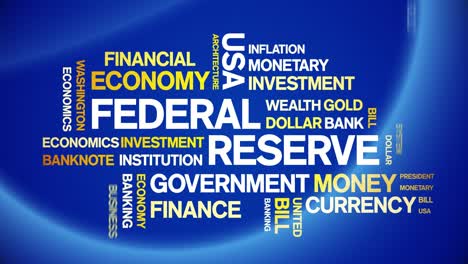 federal reserve animated tag word cloud,text design animation seamless loop.