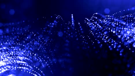 la animación de bucle de renderizado 3d de las partículas de brillo forma líneas oscilantes como guirnalda oscilante como fondo festivo o fondo abstracto de partículas con profundidad de campo y bokeh como bucle vj. azul 31