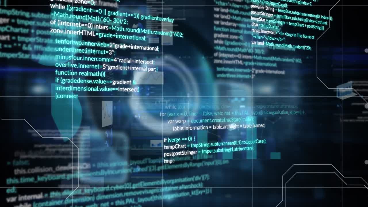 Animation of data processing over black background