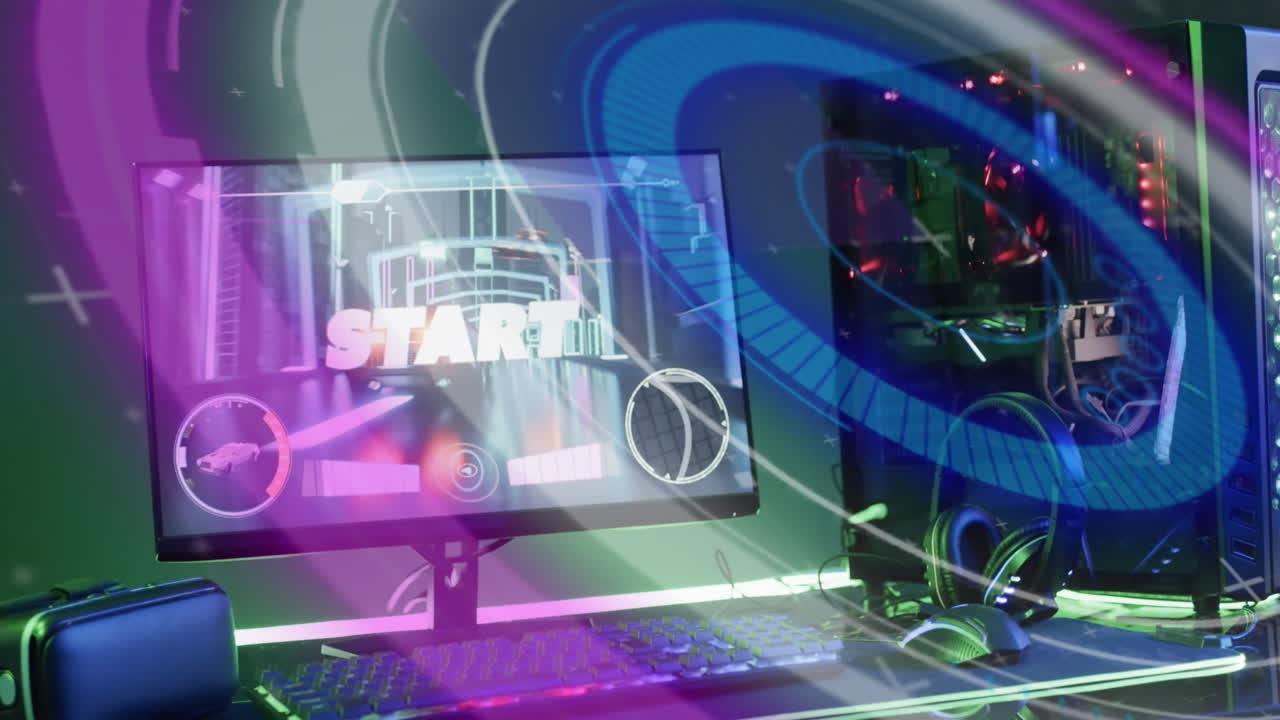 Animation of scope and data processing over video game computer equipment