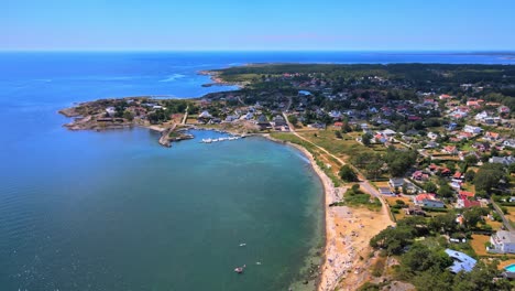 aerial view of skytteviken beach near marina in locality of asa in kungsbacka, halland county, sweden
