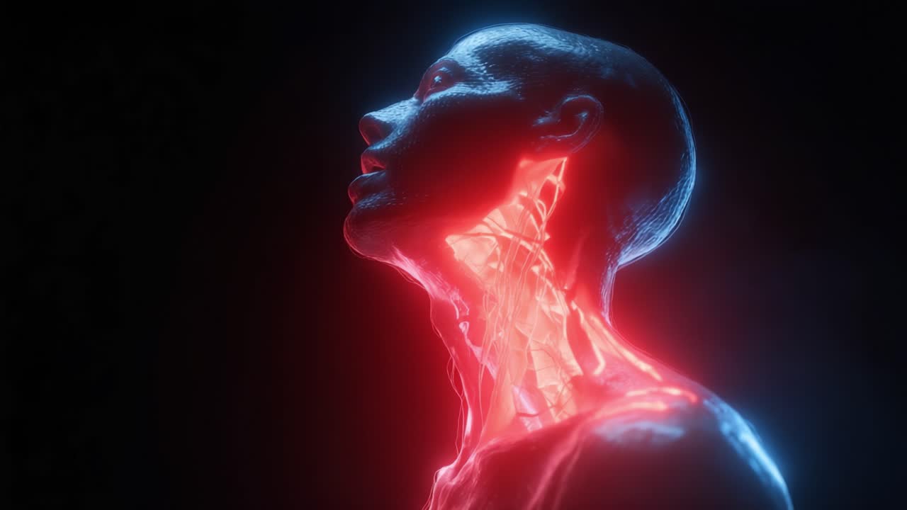 Sorprendente rendering di una figura umana con un'illuminazione suggestiva: un'esplorazione artistica dell'anatomia e dell'emozione attraverso colori vivaci e forma dinamica.