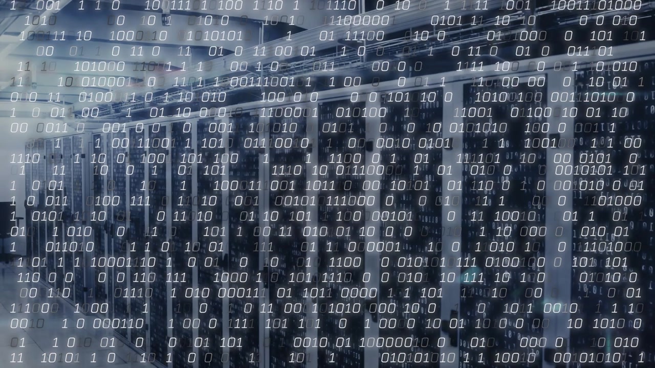 Data center being illustrated in 3D render showing server racks network cables LED indicators