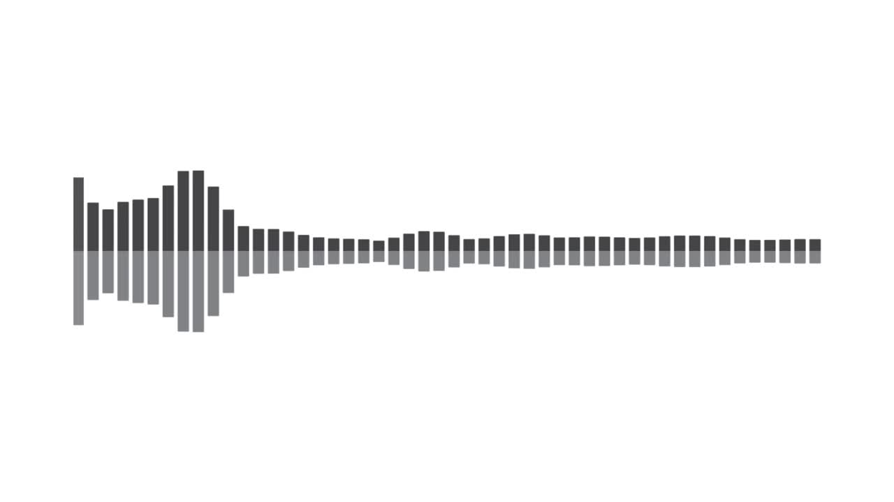 Minimalist Waveform Audio. Abstract Black on White sound waves background. 3D rendered looping animation