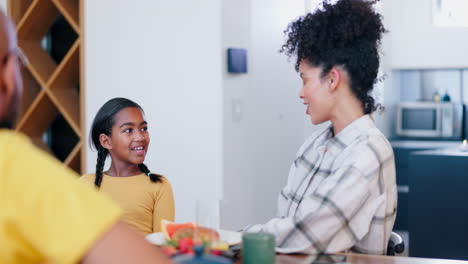 High-five,-dinner-and-mother-with-child-at-table