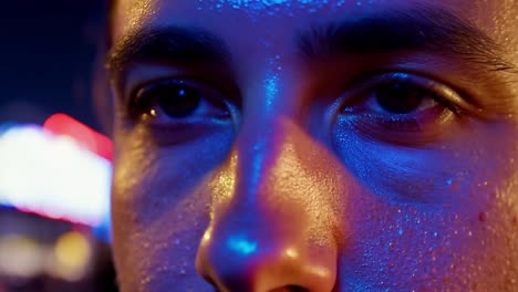 retrato en primer plano de un hombre con ojos sudorosos