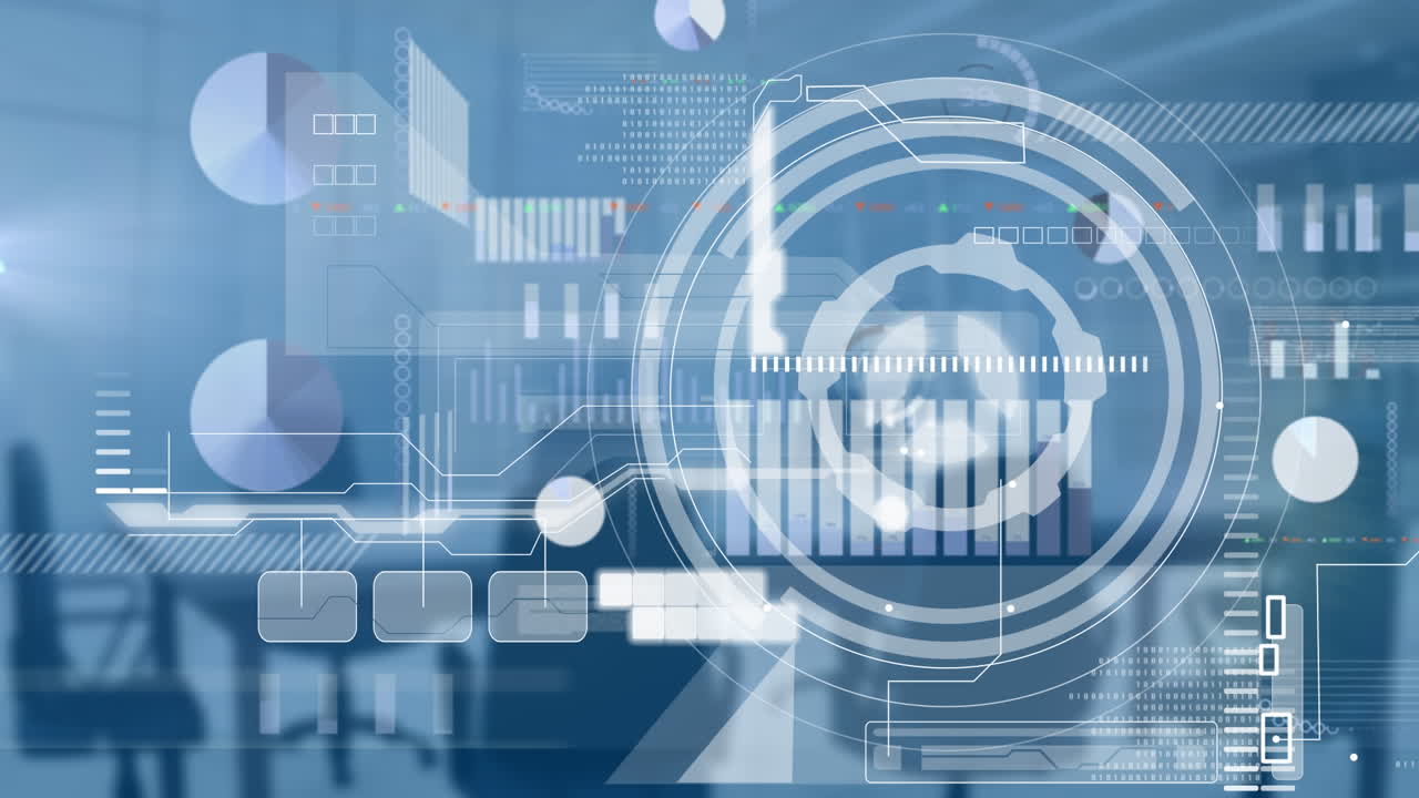 빈 회의실에서 범위 스캐닝과 데이터 처리의 애니메이션