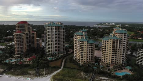 aerial view panning left of the resorts in san destin florida