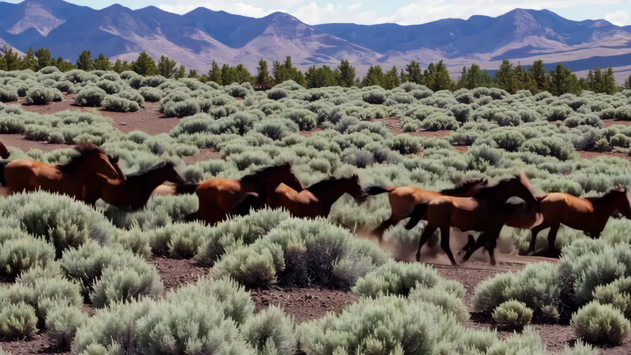 Wild Horses Running Through Desert Landscape