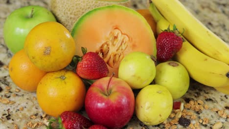 tropical fruit on marbled surface. closeup shot