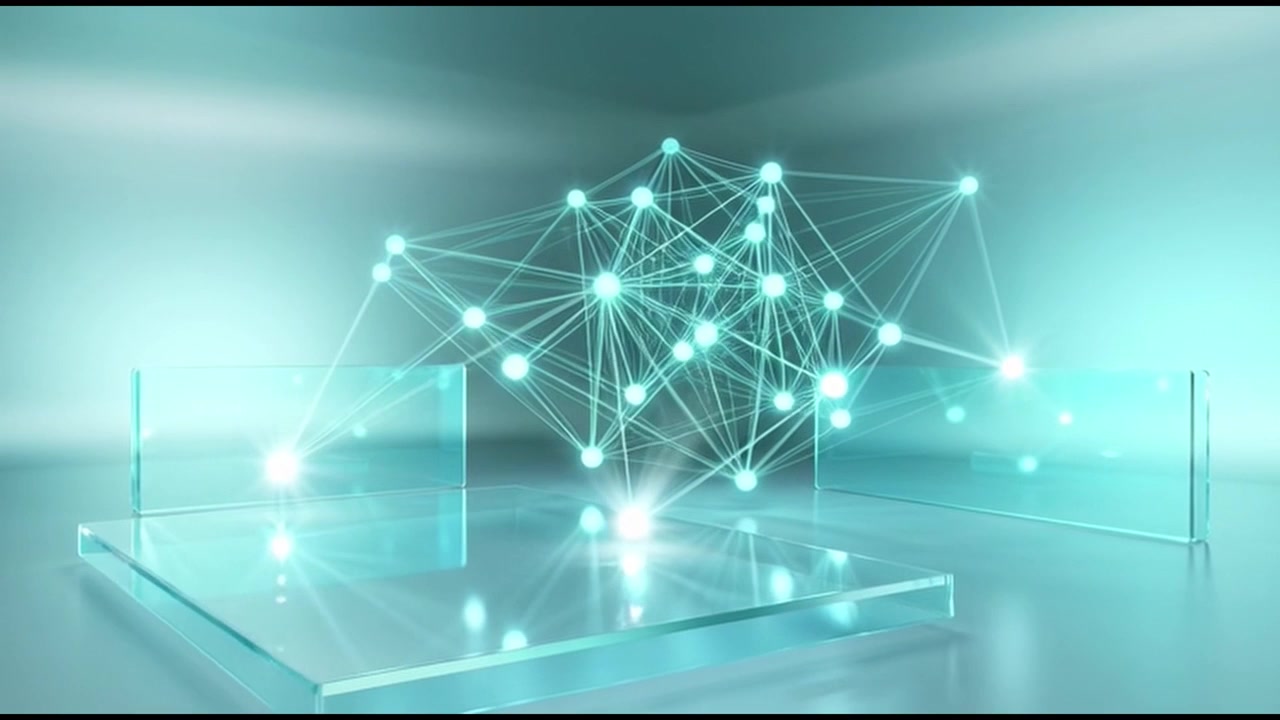 Abstract Digital Network Connection Glowing on Glass Platforms