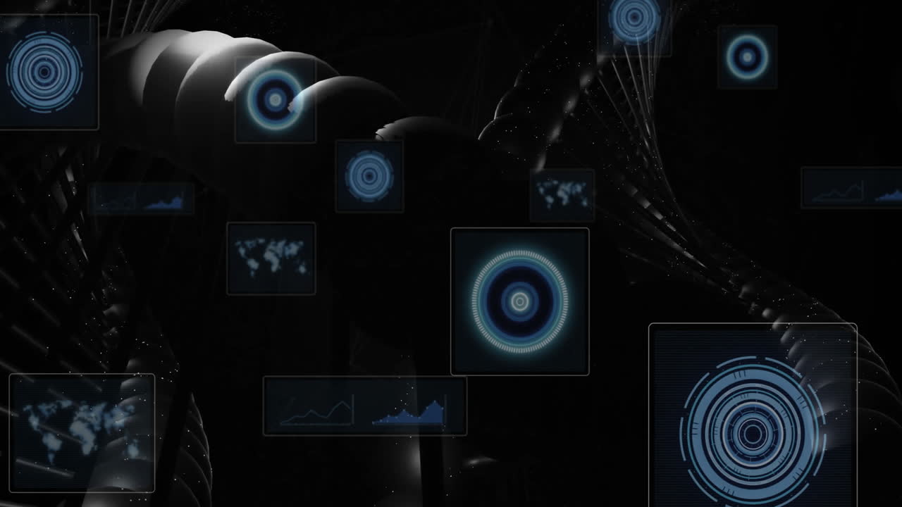 Binary coding and DNA strand in scientific data processing animation
