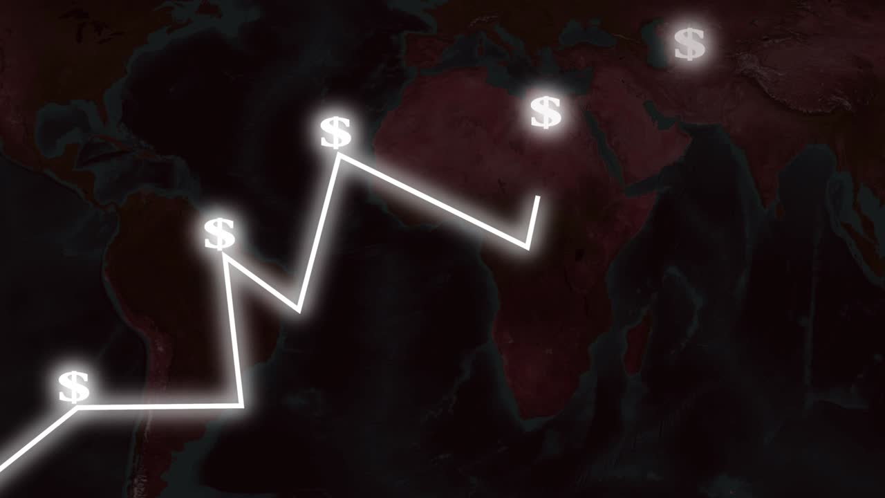 위쪽 화살표를 가진 색 바 그래프 차트 소득 월급 달러 기호 4k 애니메이션 배경