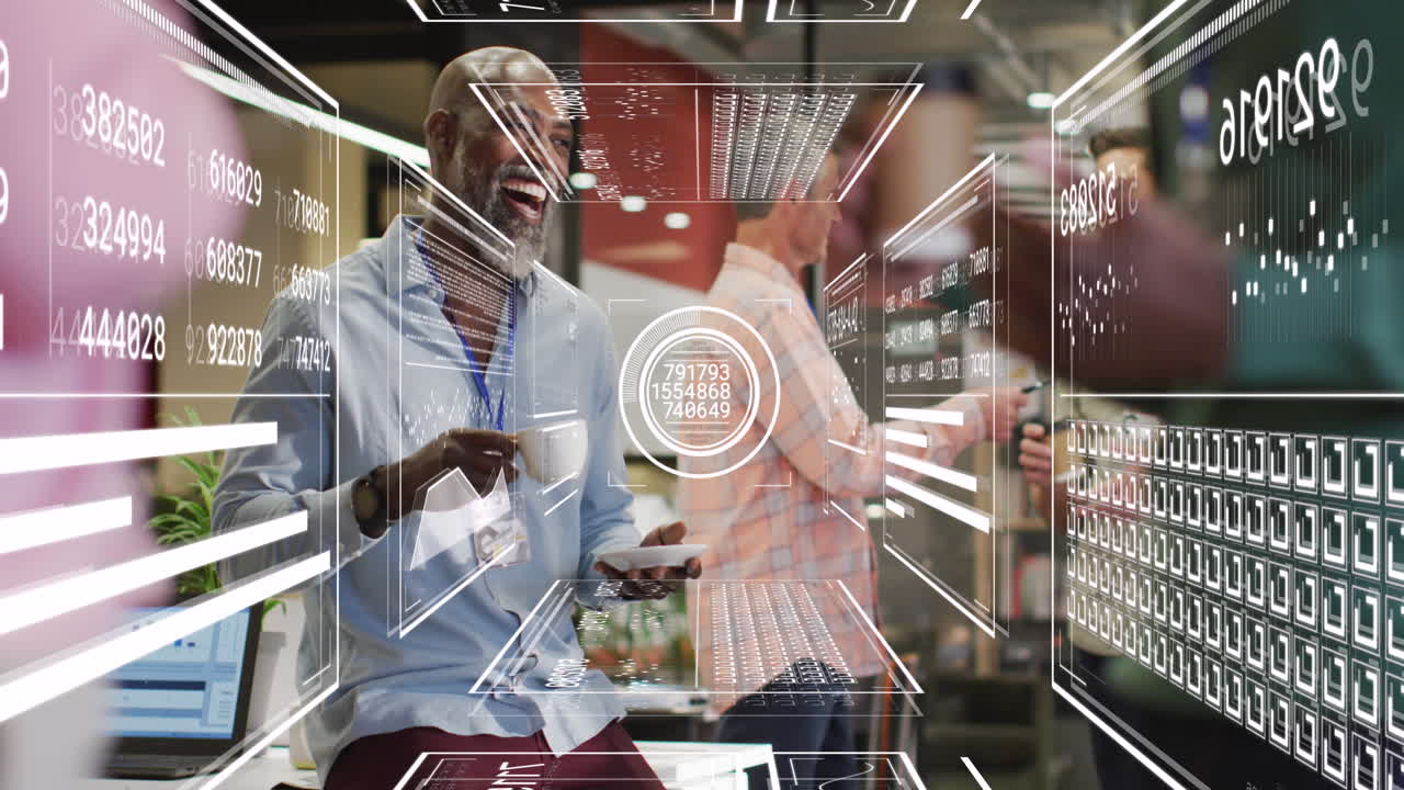 사무실에서 다양한 비즈니스 사람들에 대한 데이터 처리의 애니메이션