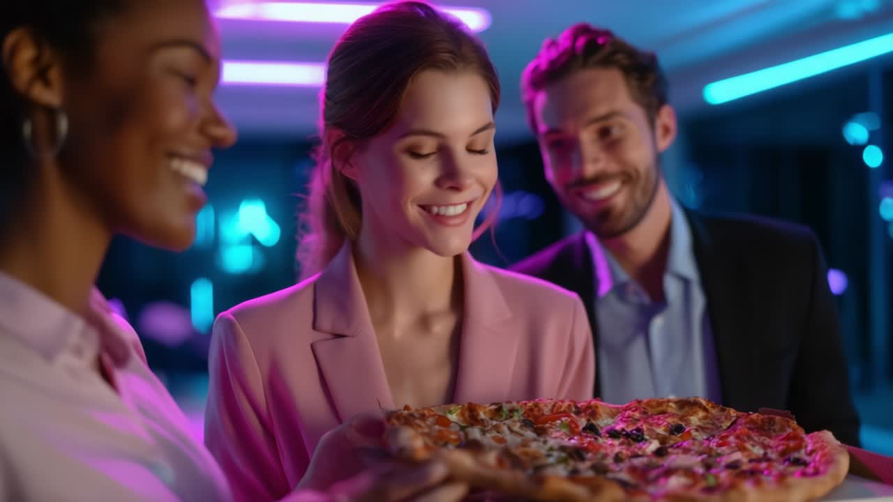 Persone d'affari che condividono la pizza