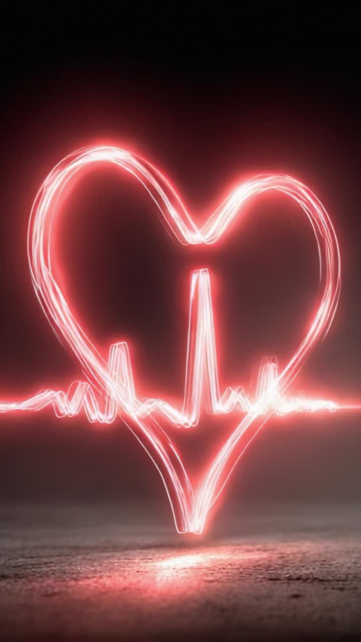 A Captivating Visual Representation of Love and Life: A Heart-Shaped Light Design Intertwined with an EKG Rhythm Line, Symbolizing Vitality and Emotion