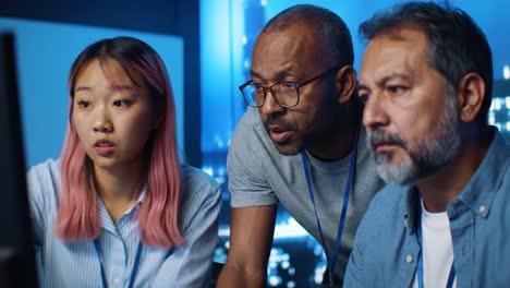 diverse team collaborating on computer