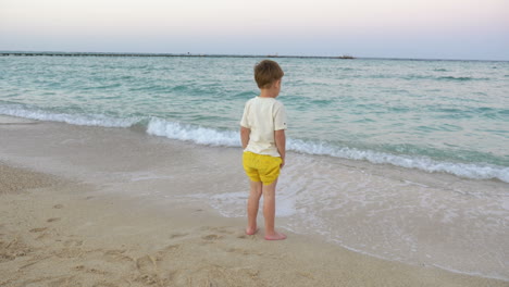 boy standing in the incoming waves