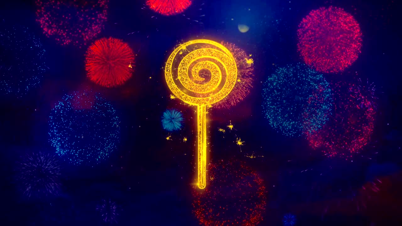 다채로운 불꽃놀이 입자에 있는 릴리팝 캔디 아이콘 기호.