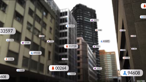 animación del procesamiento de datos de las redes sociales sobre el paisaje urbano