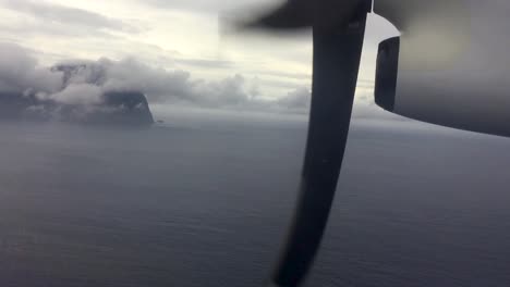 first sighting of land as a propeller aircraft comes in to land