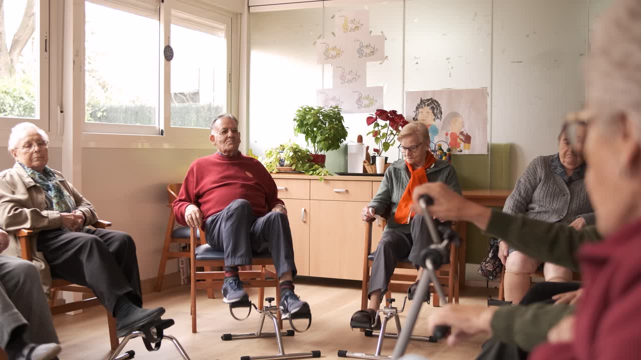 Senior people doing exercises at rehabilitation center