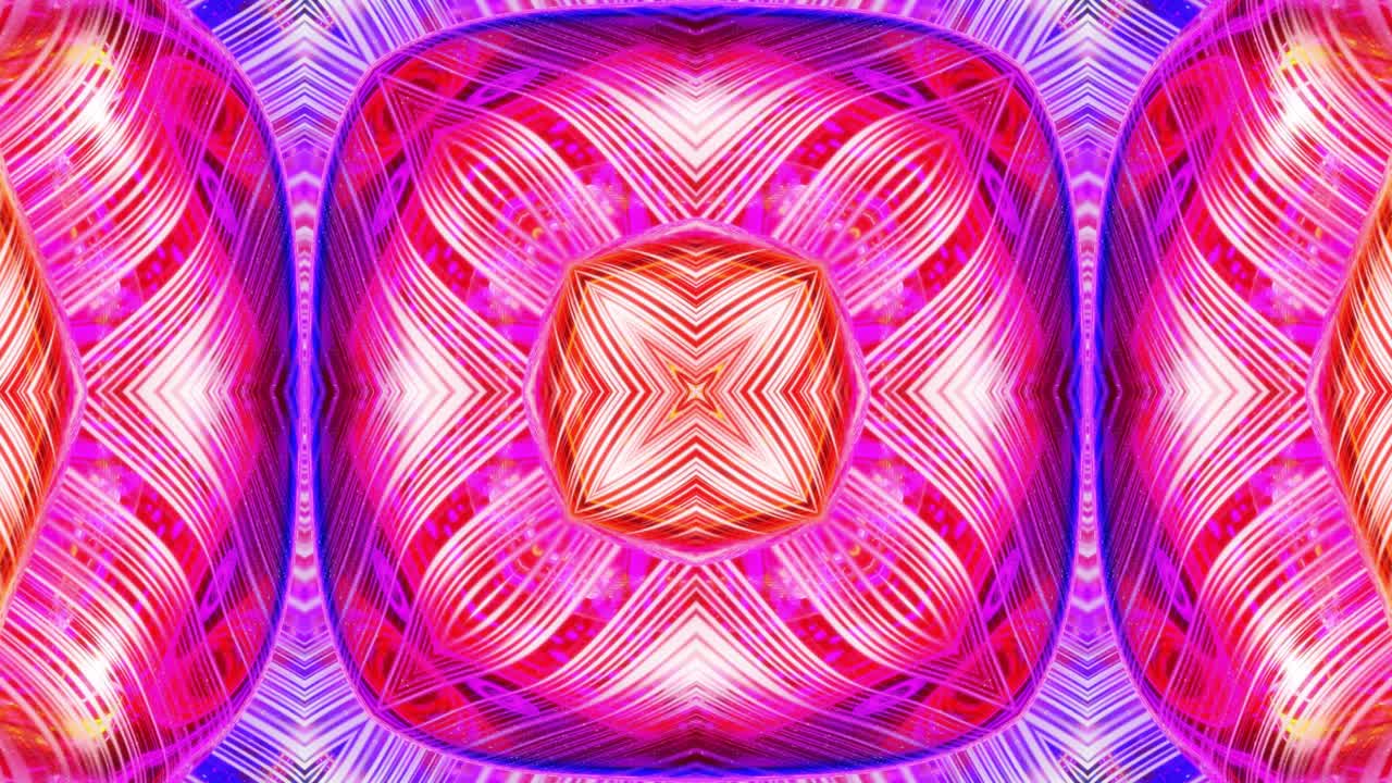 patrón ondulado líquido como el caleidoscopio con olas o mandala, gradiente multicolor. 3d elegante abstracto en bucle bg, estructura simétrica ondulada de líquido brillante. animación fluida colorida de moda 4k.