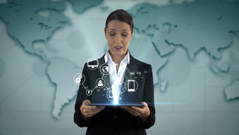 Businesswoman-using-tablet-with-digital-animation