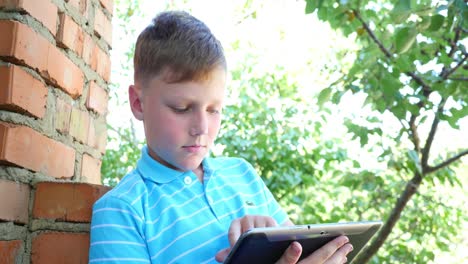 caucasian boy in the park with laptop