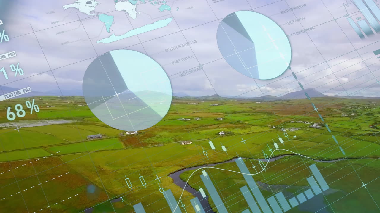 анимация карт, обрабатывающих данные о зеленых полях в сельской местности