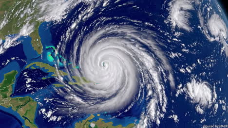 satellite view of a massive hurricane over the ocean