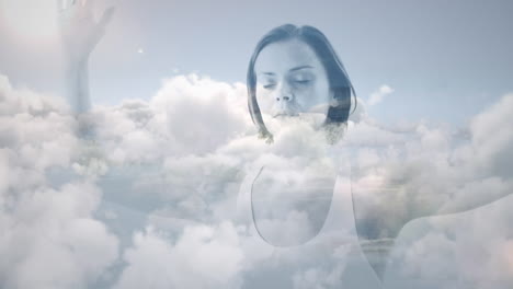 woman meditating about the sky