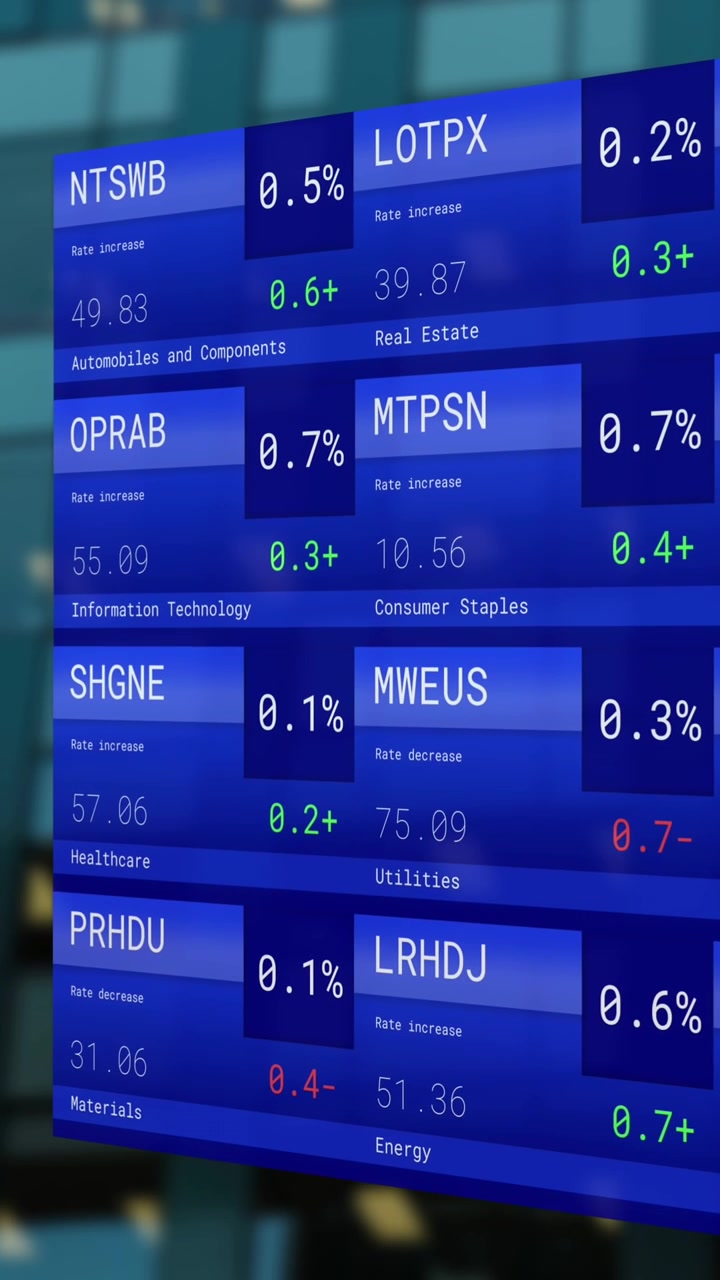 Animazione di elaborazione di dati finanziari su schermi