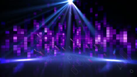 Animation-of-glowing-purple-light-trails-and-purple-music-graphic-equalizer-on-black-background