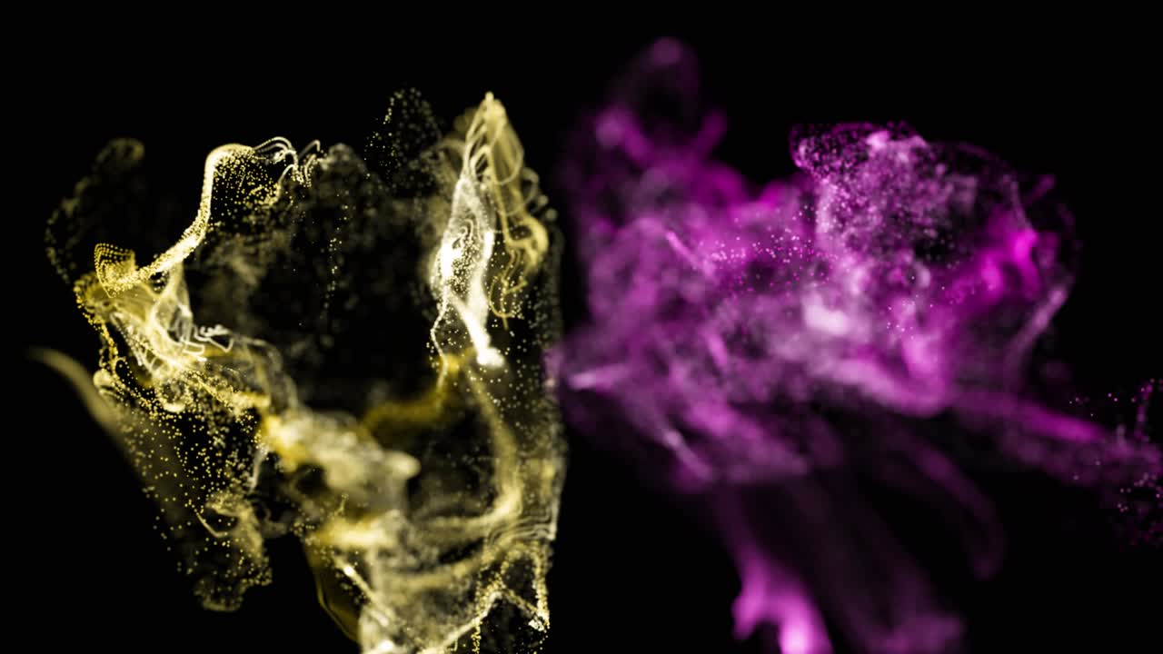 animación de vapores de partículas rosadas y blancas que se mueven sobre un fondo negro