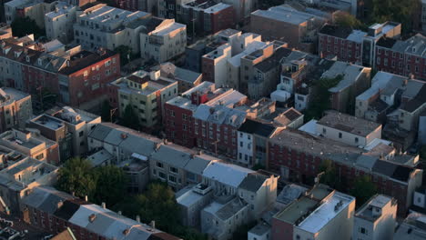 aerial view of residential buildings in philadelphia. shot at sunrise