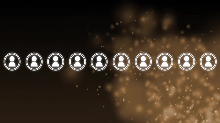 Row of user icons animation over golden bokeh background