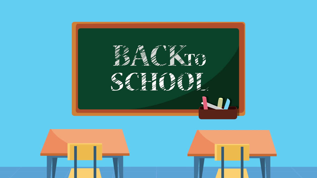 back to school time with chalkboard in classroom