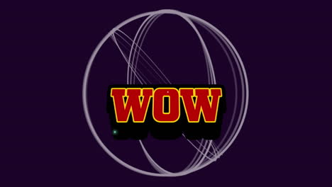 Animation of wow text over moving geometrical shapes on dark background